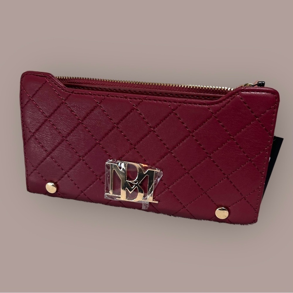 Badgley Mischka Wine Quilted Long Wallet Card Holders And Two Pockets New Tags